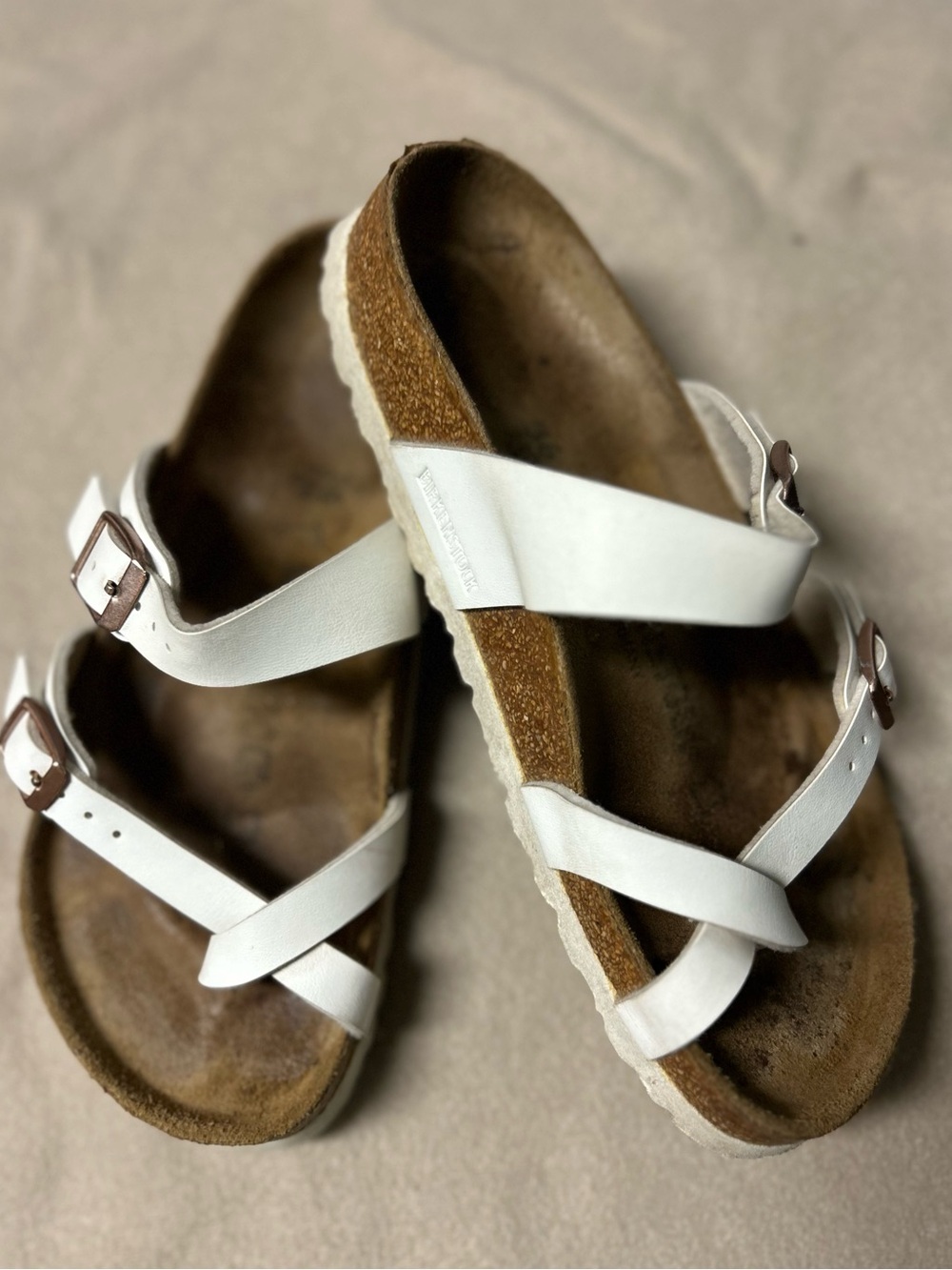 Birkenstock Mayari White Crisscross Cork Footbed Sandals size 5(36)